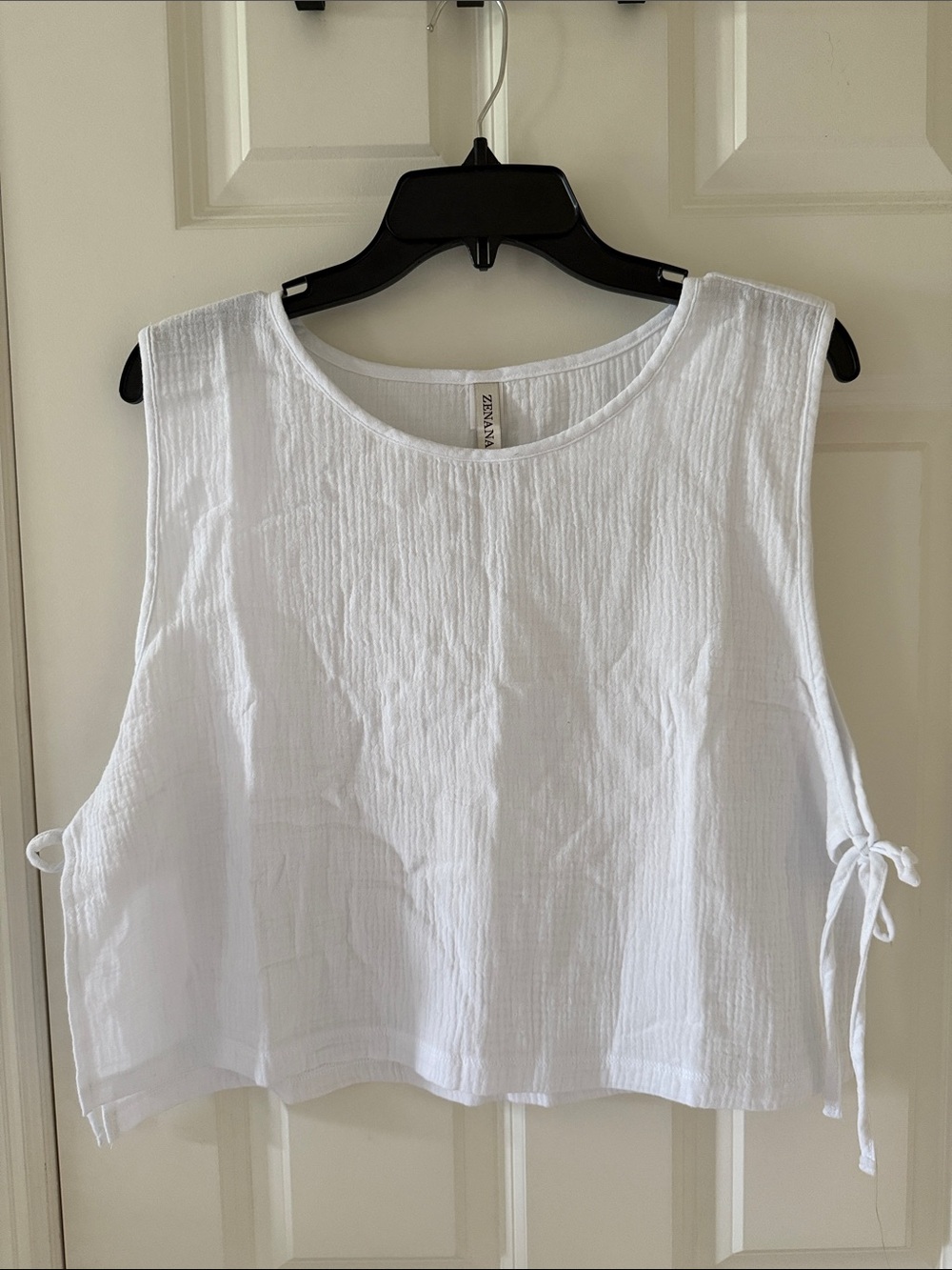 Zenana Outfitters White Sleeveless Crop Tank with Side Ties
